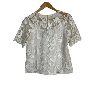 Laundry By Shelley Segal Womens Small Cream Lace Top‎ Floral Boho Romantic Lined
